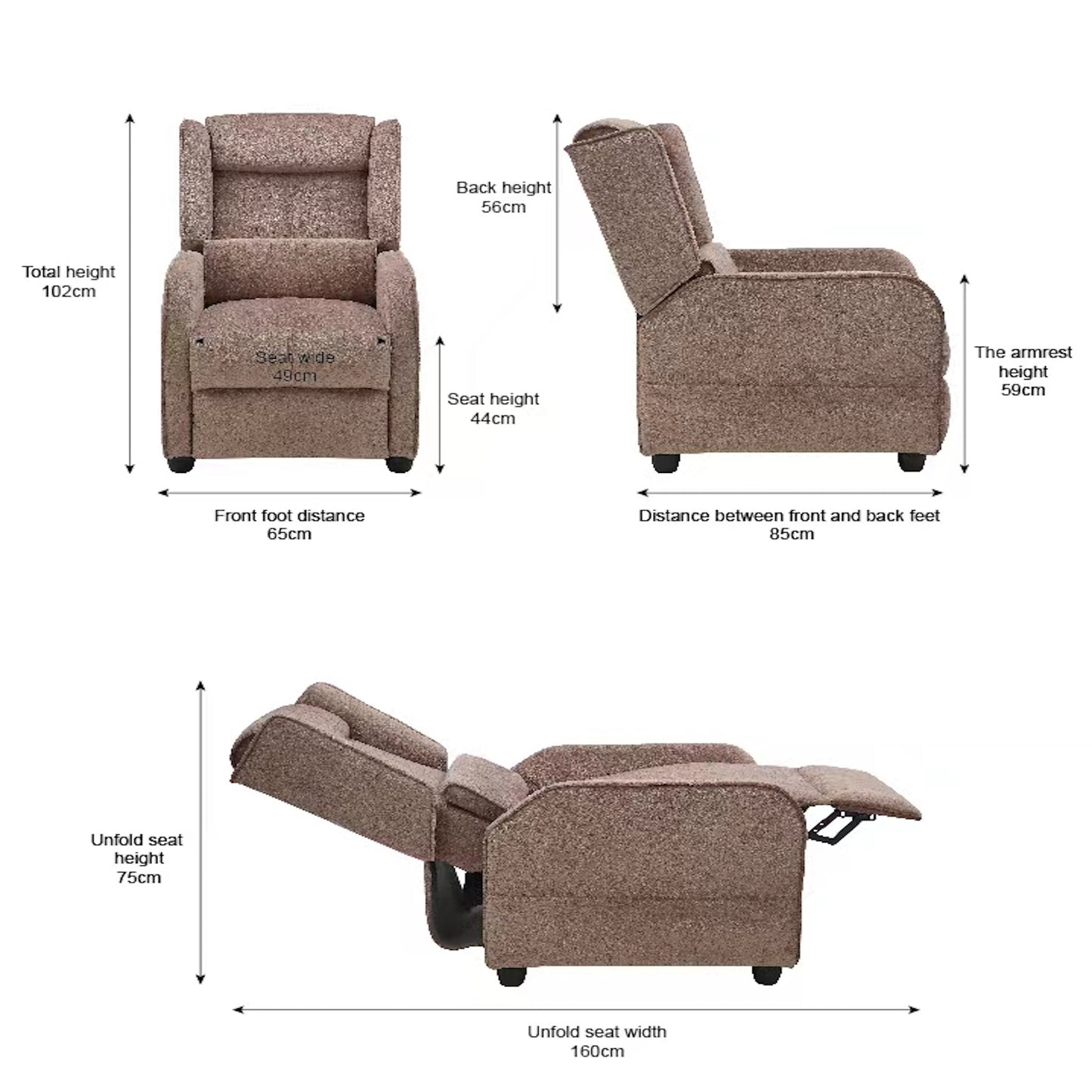 Valen Recliner Sofa Chair - Brown